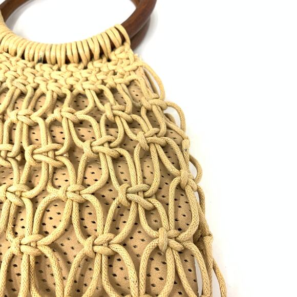 Urban Expressions Macrame Net Top Handle Bag Faux Leather Interior Beige - Picture 3 of 7